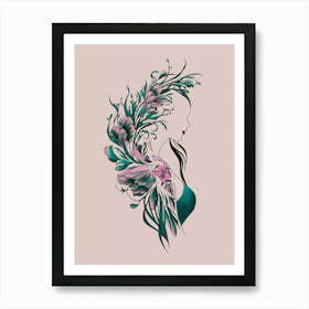 Portrait Of A Woman With Flowers Art Print