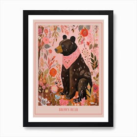 Floral Animal Painting Brown Bear 4 Poster Art Print