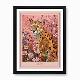 Floral Animal Painting Cougar 3 Poster Art Print