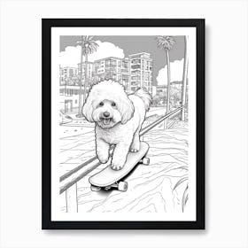 Poodle Dog Skateboarding Line Art 4 Art Print