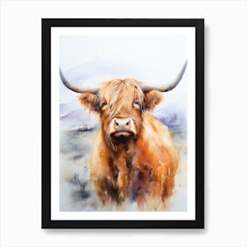 Neutral Watercolour Style Of A Highland Cow 4 Art Print
