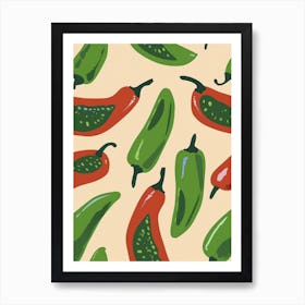 Red & Green Chilli Pattern Illustration 1 Art Print