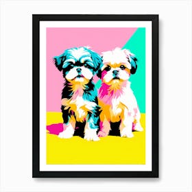 Shih Tzu Pups, This Contemporary art brings POP Art and Flat Vector Art Together, Colorful Art, Animal Art, Home Decor, Kids Room Decor, Puppy Bank - 99th Art Print