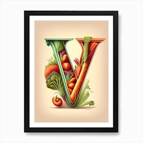 V  Vegetable Soup, Letter, Alphabet Retro Drawing 1 Art Print