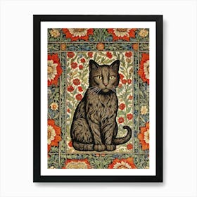 Cat In Flowers Style William Morris Art Print