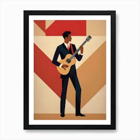 Man With A Guitar Abstract red and beige Art Art Print