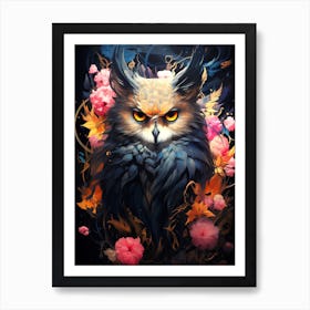 Owl With Flowers 1 Art Print