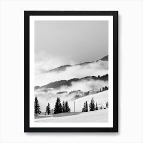 Zell Am See Kaprun, Austria Black And White Skiing Poster Art Print