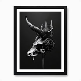 Animal Skull Yellow And Grey Stream Punk Art Print