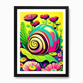 Garden Snail In Flowers 1 Pop Art Art Print