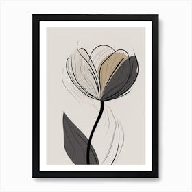 Line Art Tulips Flowers Illustration Neutral 4 Art Print