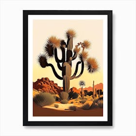 Joshua Trees In Desert Vintage Botanical Line Drawing  (1) Art Print