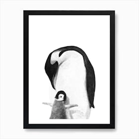 Black and White Penguins Watercolor Art Print