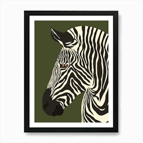 Jungle Safari Zebra on Dark Green Art Print