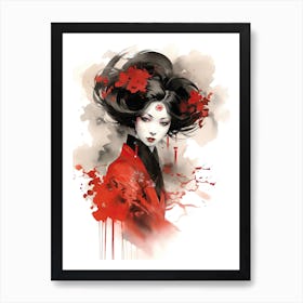 Sumi E Style Geisha 1 Art Print