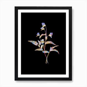 Stained Glass Blue Spiderwort Mosaic Botanical Illustration on Black Art Print