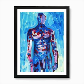 Blueman - painting male nude homoerotic gay art man explicit full frontal nude blue man figure vertical bedroom Art Print