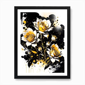 Gold And Black Roses 1 Art Print