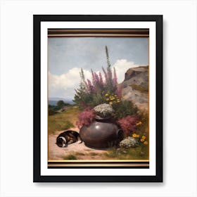Painting Of A Still Life Of A Heather With A Cat, Realism 2 Art Print
