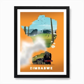 Zimbabwe Locomotive Travel map Art Print