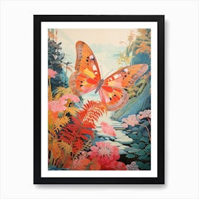 Butterflies By The River Japanese Style Painting 5 Art Print