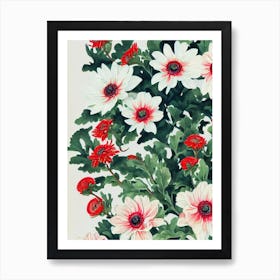 Red Waratah Anemone Vintage Graphic Watercolour Art Print