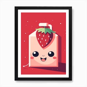 Strawberry Juice Box With A Cat Kawaii Illustration 4 Art Print