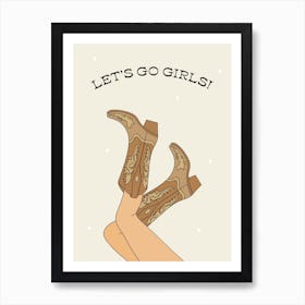 Neutral Let's Go Girls Cowgirl Art Print