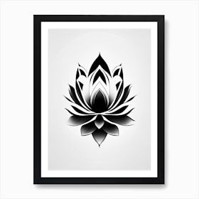 Lotus Flower, Buddhist Symbol Black And White Geometric 1 Art Print