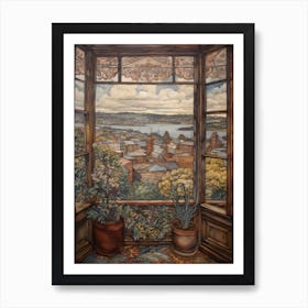 A Window View Of Sydney In The Style Of Art Nouveau 3 Poster