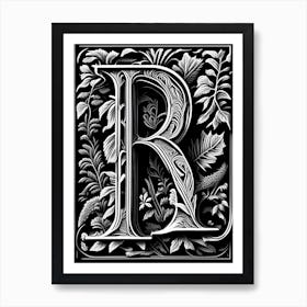 R, Letter, Alphabet Linocut 1 Art Print
