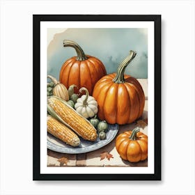Holiday Illustration With Pumpkins, Corn, And Vegetables (8) Art Print