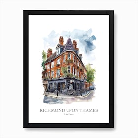 Richmond Upon Thames London Borough   Street Watercolour 1 Poster Art Print