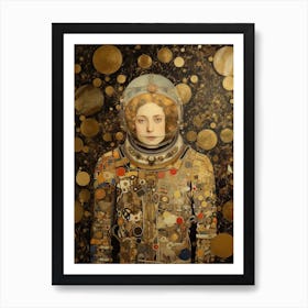 Woman Astronaut Klimt Style With Flowers 2 Art Print