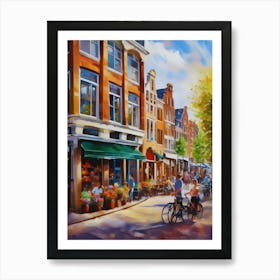 The city of Amsterdam, Netherlands, streets, cafes, passing by, the beauty of summer, oil colors..34 Art Print