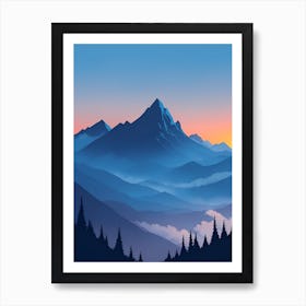 Misty Mountains Vertical Composition In Blue Tone 65 Art Print