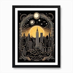 New York City, United States, Tarot Card Travel  Line Art 3 Art Print