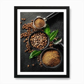 Coffee Beans On A Black Background - coffee vintage poster, coffee poster 1 Art Print