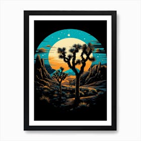 Joshua Tree At Night In Gold And Black (4) Art Print