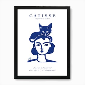 Cat Henri Matisse Catisse Woman With Cat Blue Line Art Face Art Print