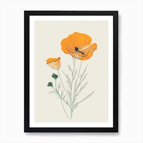 California Poppy Spices And Herbs Minimal Line Drawing 1 Art Print