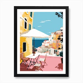 Positano, Italy, Flat Pastels Tones Illustration 1 Art Print