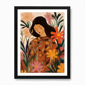 Woman With Autumnal Flowers Veronica Flowers 1 Art Print