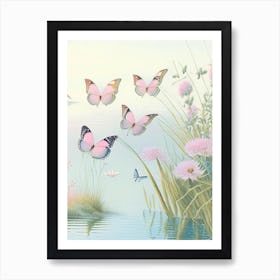 Butterflies On Lake Vintage Pastel 2 Art Print