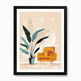 Orange Chair With Plant, Boho, Minimalism Art Print