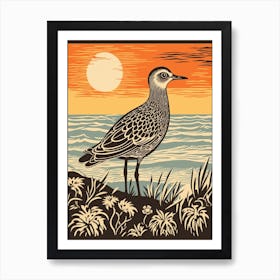 Vintage Bird Linocut Grey Plover 3 Art Print