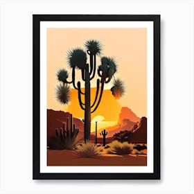 Joshua Tree At Dawn In Desert Retro Illustration (3) Art Print