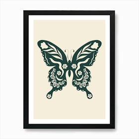 Folk Art Butterfly 03 - Midnight Green Art Print