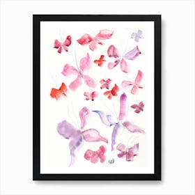 Be Not Afraid To Start Anew Watercolor Abstract Purple Pink Red Butterfly Vertical Light White Art Print