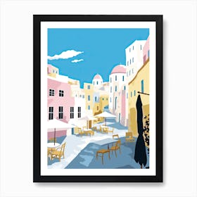 Santorini, Greece, Flat Pastels Tones Illustration 4 Art Print